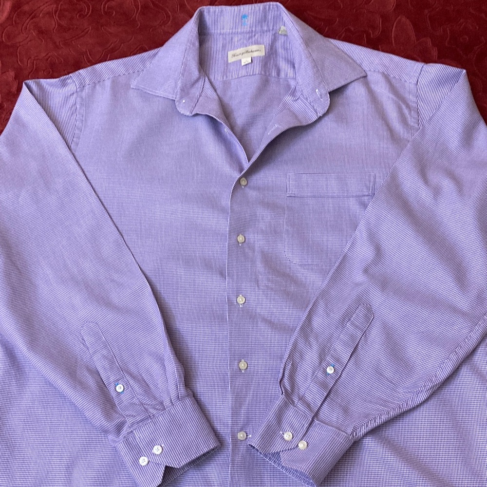 Tommy Bahama Mulberry Micro Check Button Up Long Sleeve Shirt 17 36-37